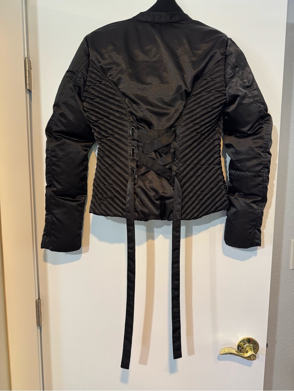 Vintage Bebe Y2K Satin Corset Lace-Up Down Puffer Jacket